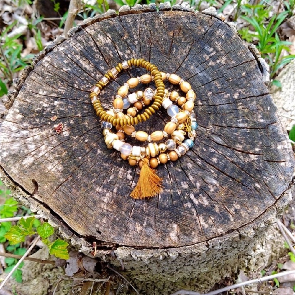 Beautiful beaded boho bracelet with charms.